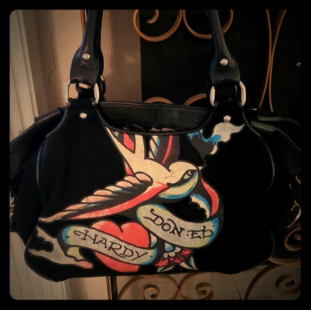 Black suede Ed Hardy purse